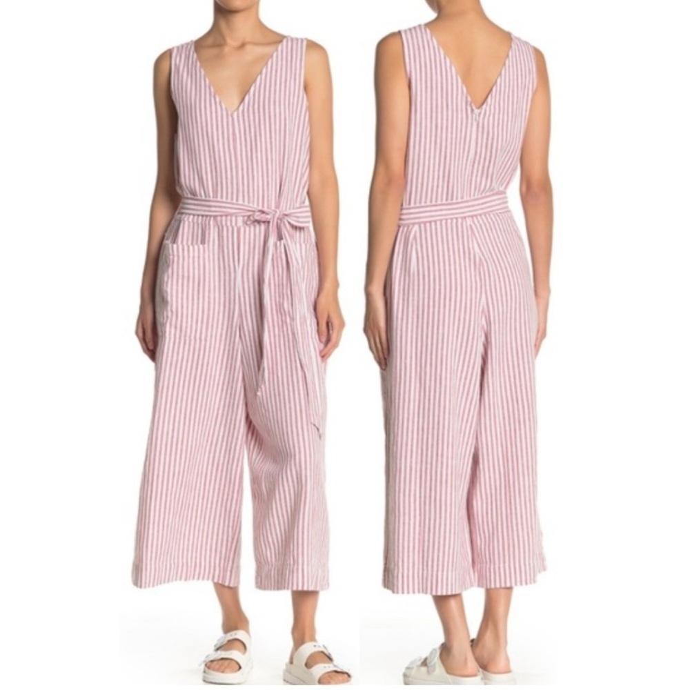 BEACHLUNCHLOUNGE
Talia Stripe Cotton & Linen Jumpsuit In Rose sz L